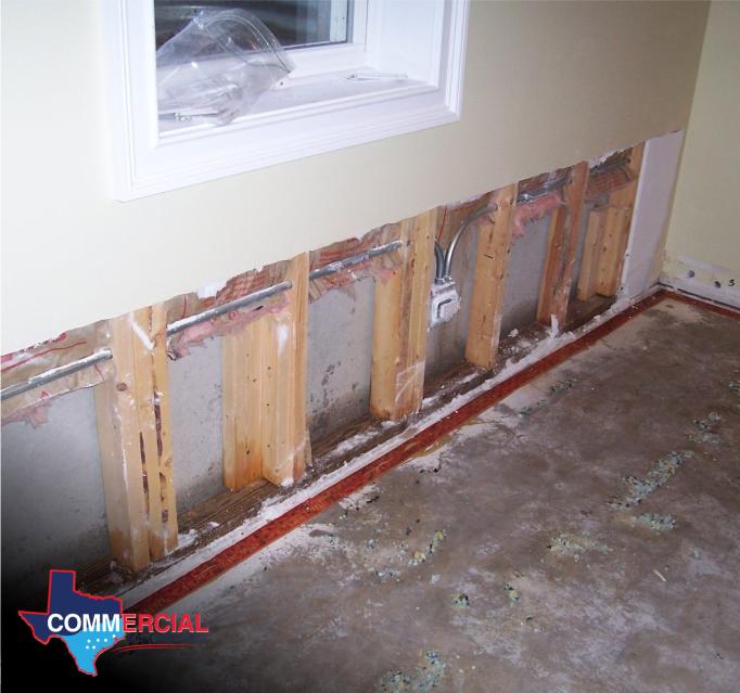 Austin flood damage repair with flood-cut walls in an office