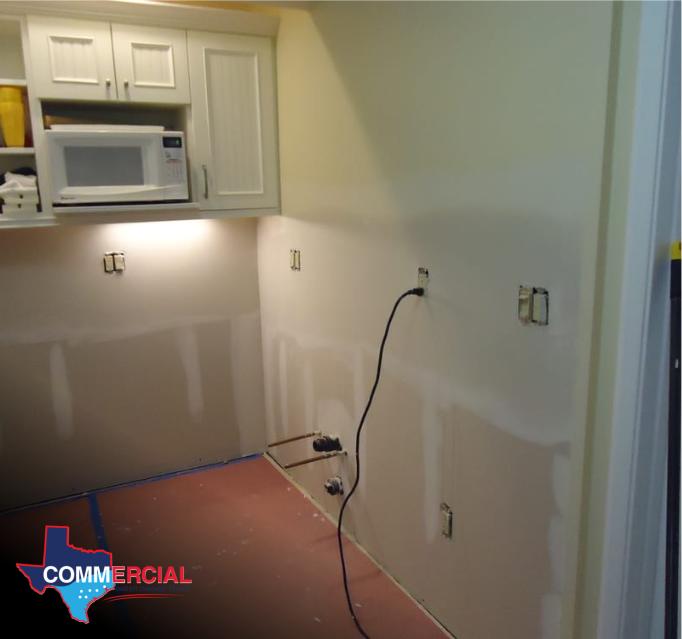 Break room sink area after a leak