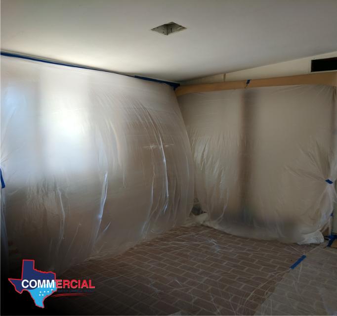 Plastic containment set up during cleanup
