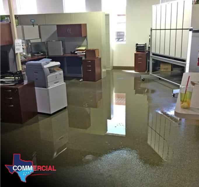 Flooded office with equipment near the floor