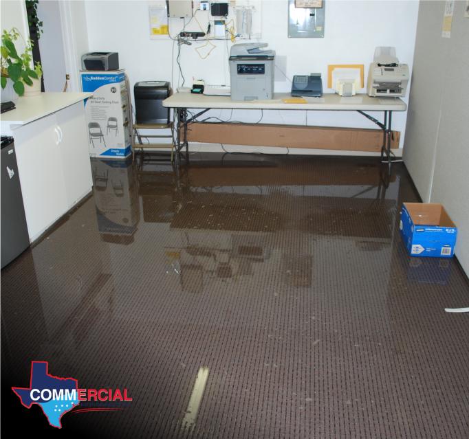 Wet desks after a sprinkler discharge