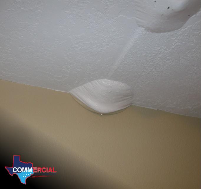 Fire sprinkler water damage bulging a ceiling