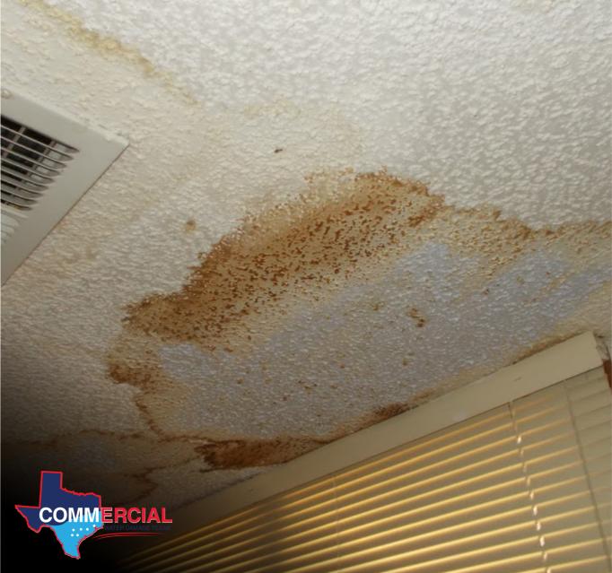 Austin storm damage restoration for a stained commercial ceiling