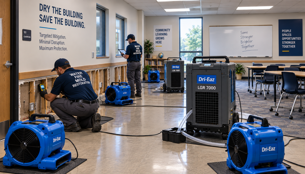 Dallas commercial water damage response with a technician