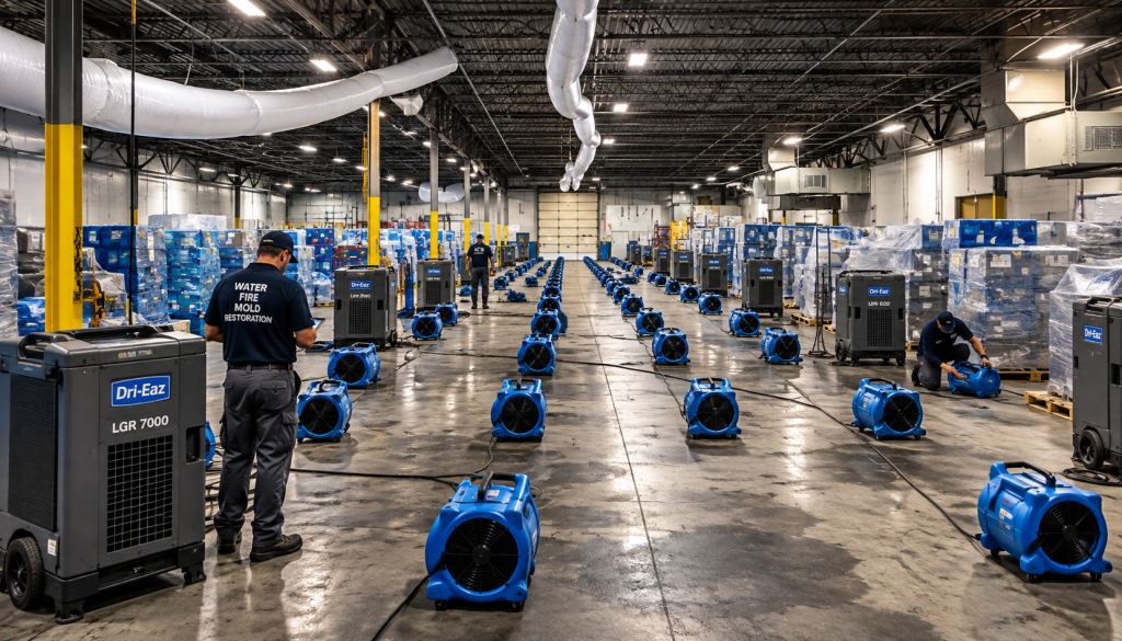 Texas disaster response services crew staging equipment
