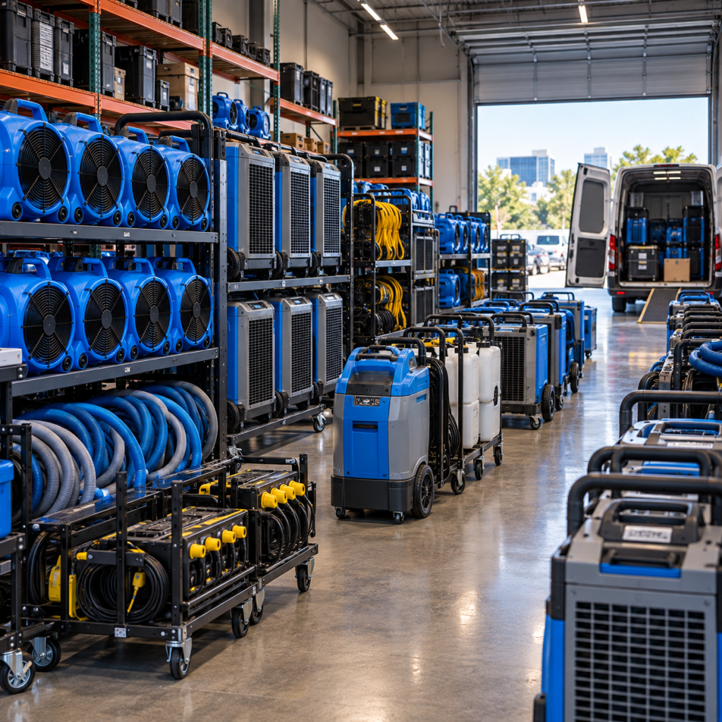 Austin water damage repair drying equipment in an office