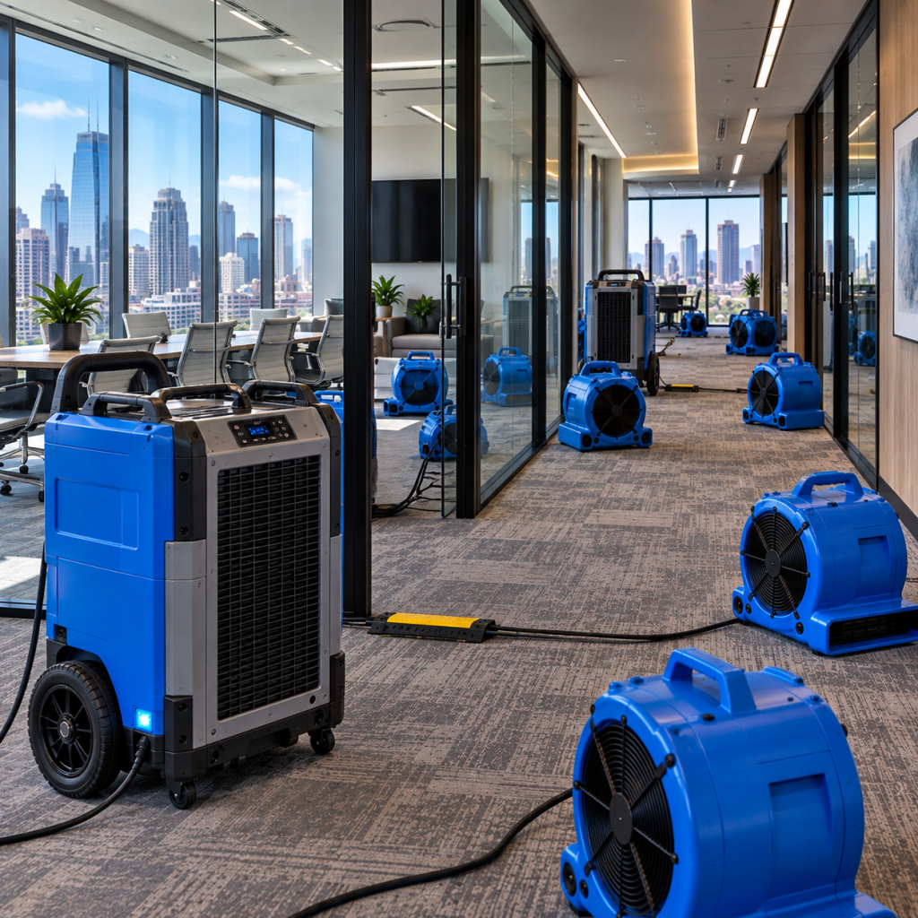 Drying equipment beside a glass conference room